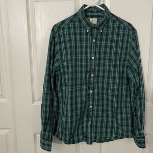 Old Navy Green Plaid Button Down Collar Button Down Mens Shirt, Medium